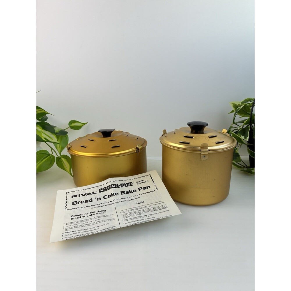 2 Vtg Rival Crock-Pot Bread n Cake Bake Pan Gold Aluminum For Slow Cooker